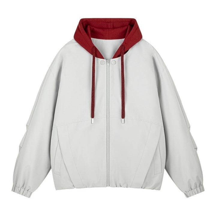 Unisex Oversize Kapuzen‑Zipjacke mit kontrastiertem Kapuzenfutter und elastischem Saum Drune