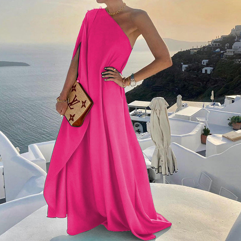 Damen Maxikleid mit asymmetrischem Schnitt und fließendem Stoff Drune