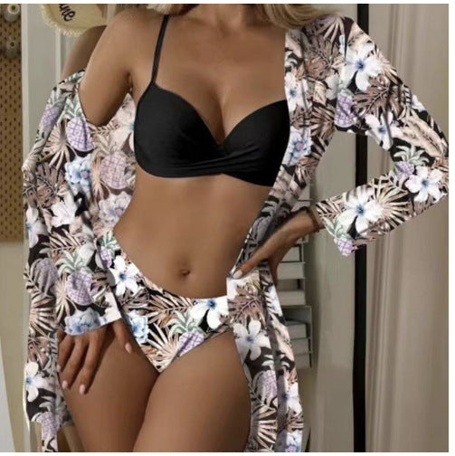 Damen Zweiteiliges Bikini-Set mit floralem Wickelüberwurf Drune