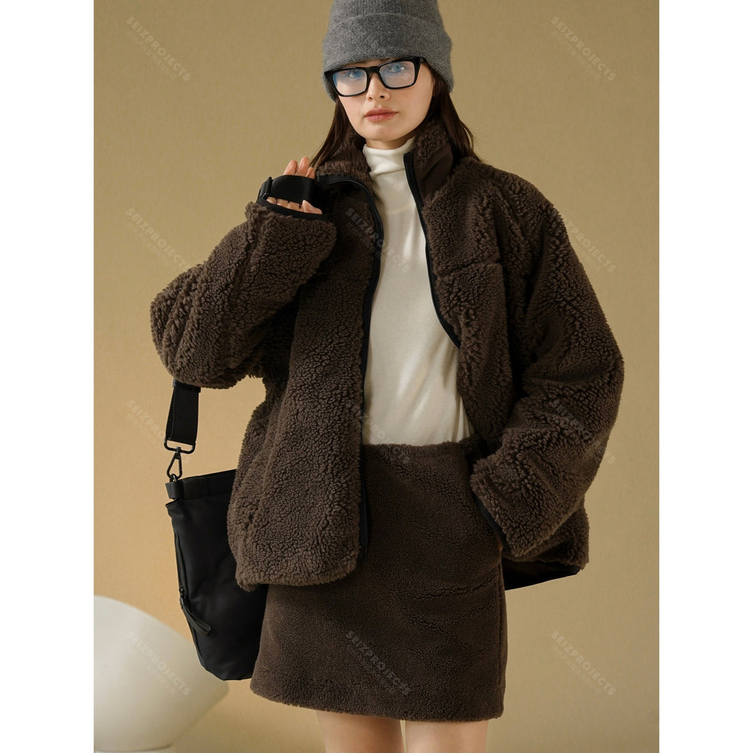 Damen Teddy‑Minirock aus Sherpa‑Fleece mit hoher Taille Drune