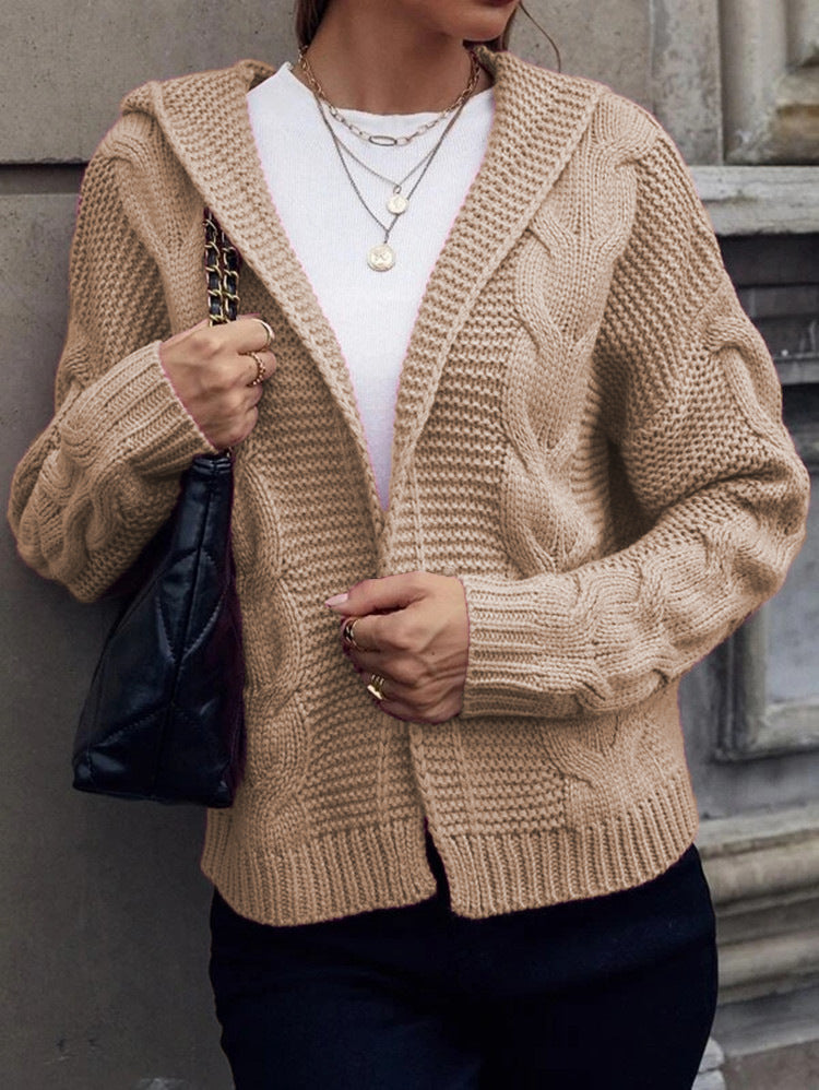 Damen Grobstrickjacke mit Kapuze und Zopfmuster Drune