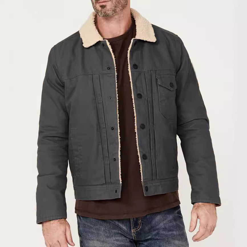 Herren gefütterte Denimjacke mit Teddykragen und praktischen Taschen Drune
