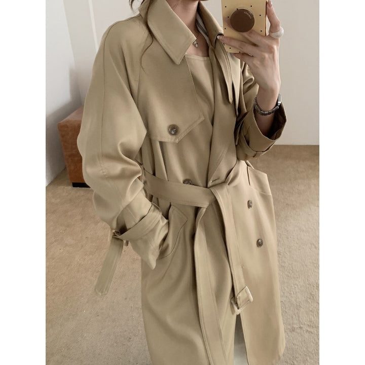 Damen Oversize Trenchcoat mit Doppelreihe, Taillengürtel und Epauletten Drune