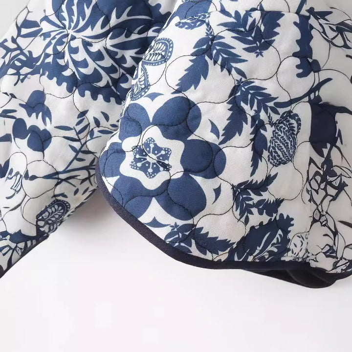 Damen nan gesteppte Kurzjacke im Kimono-Look mit floralem Steppmuster Drune