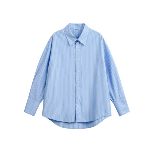 Damen Oversize-Hemdbluse mit feiner Nadelstreifenstruktur und abgerundetem Saum Drune