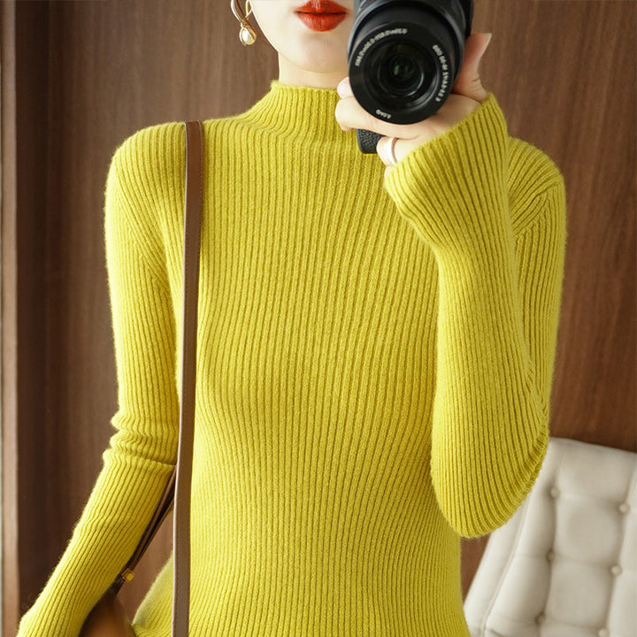 Damen Körperbetonter Rippenstrick-Rollkragenpullover mit Stretch-Effekt Drune