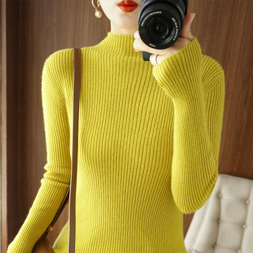 Damen Körperbetonter Rippenstrick-Rollkragenpullover mit Stretch-Effekt Drune