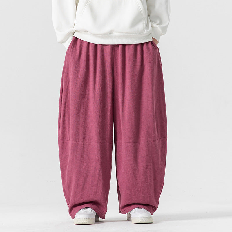 Herren Extraweit geschnittene Ballon-Loungehose mit elastischem Bund, tiefem Schritt und soften Baumwollmix Drune