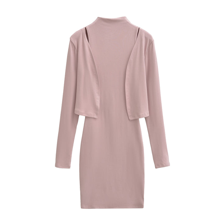 Damen Figurnahes Midikleid mit integriertem Bolero und Stehkragen Drune