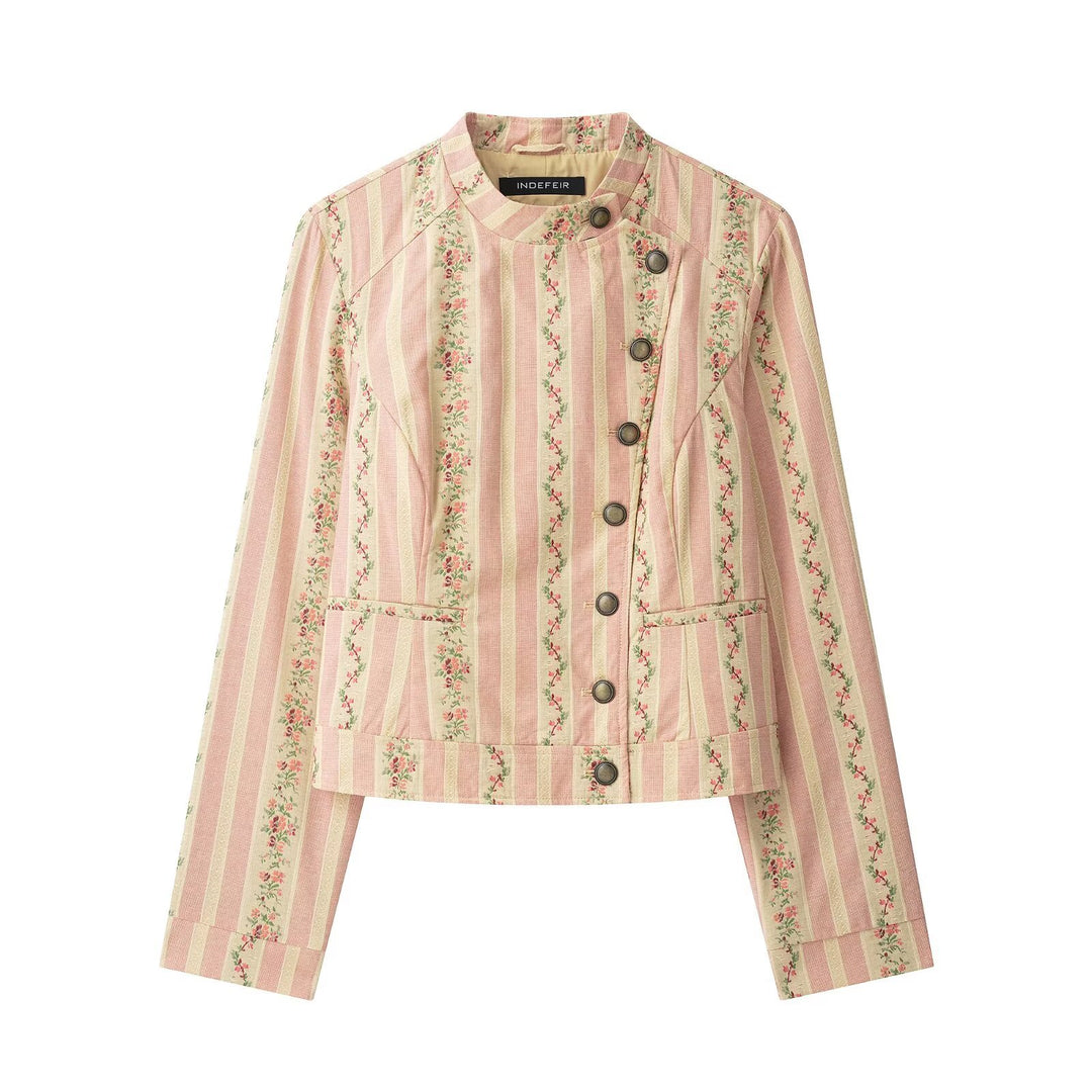 Damen Kurzjacke mit Stehkragen und Vintage-Blumenmuster Drune