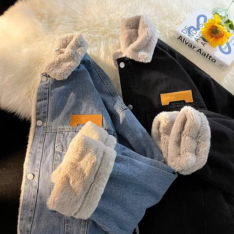 Damen gefütterte Denimjacke mit stylischem Kragen und praktischen Taschen Drune