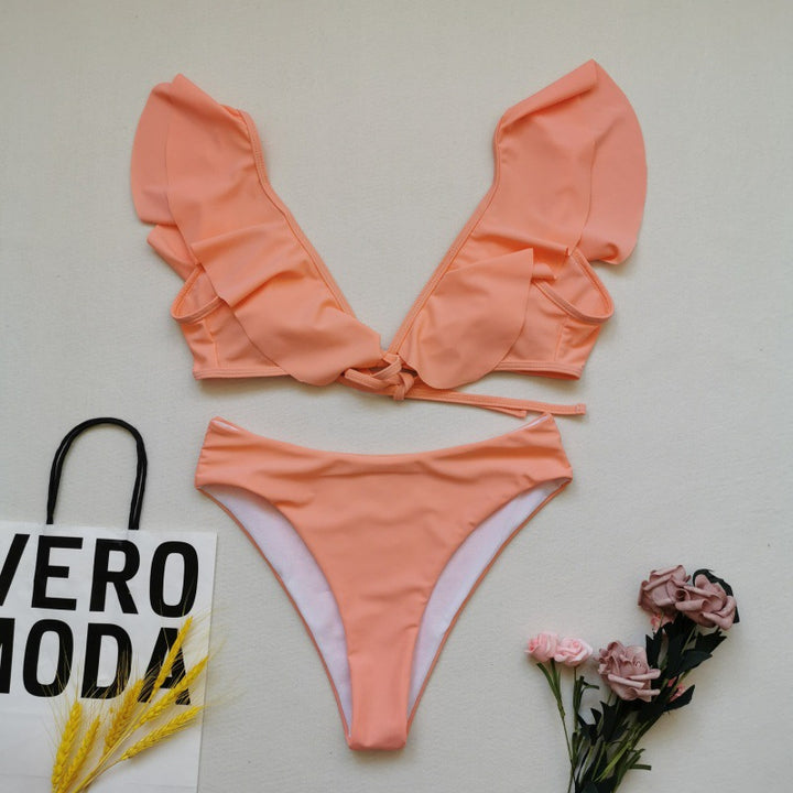 Damen Bikiniset mit Rüschen und Pflanzenmuster Drune