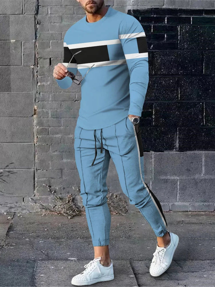 Herren sportliches Set aus Langarmshirt und Jogginghose mit modernem Streifenmuster Drune
