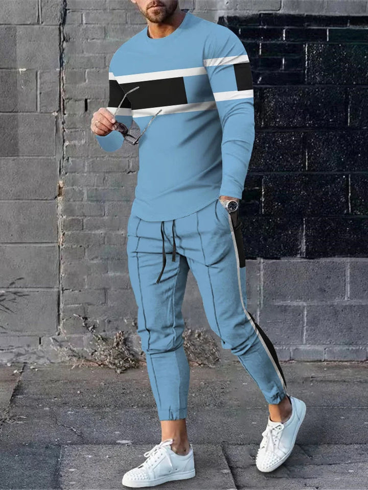 Herren sportliches Set aus Langarmshirt und Jogginghose mit modernem Streifenmuster Drune