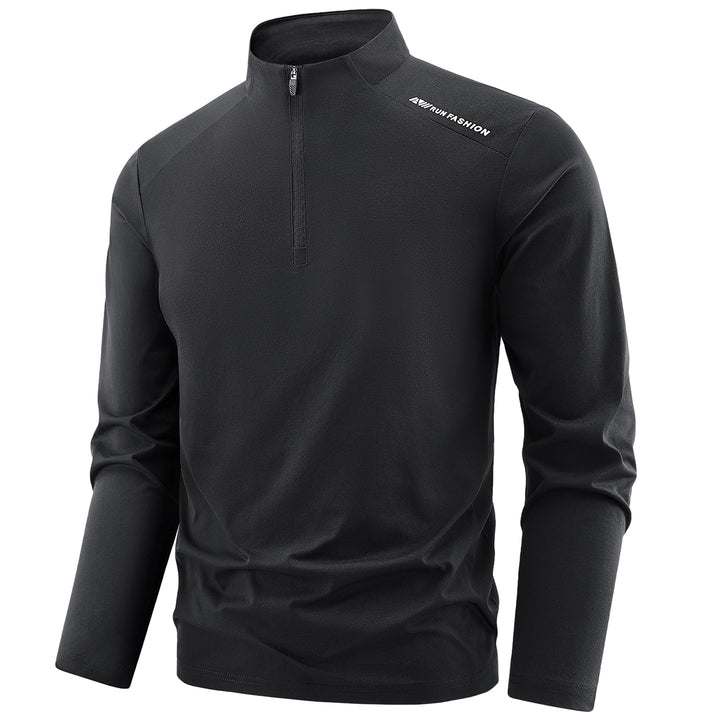 Herren Sportliches Langarm-Halbzip-Laufshirt mit Stehkragen und Funktionsmaterial Drune