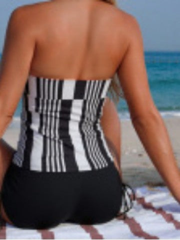 Damen Sportlicher Tankini mit modischem Streifenmuster Drune