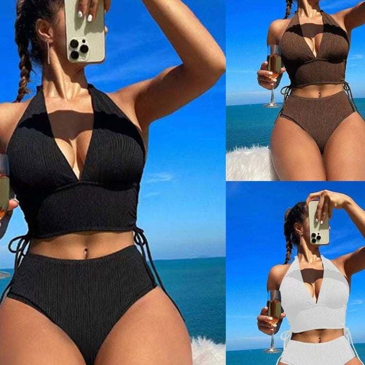 Damen Hochtailliertes Bikini-Set mit verstellbaren Trägern und elegantem Schnitt Drune
