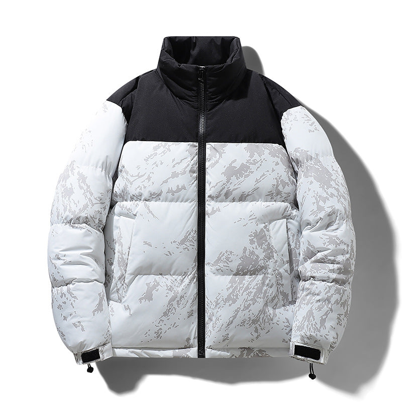 Herren Wattierte Steppjacke mit Camouflage‑Print, hohem Stehkragen & verstellbarem Saum Drune
