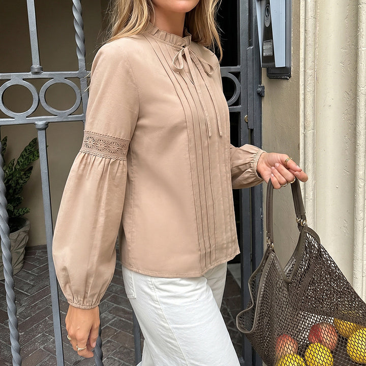Damen Elegante Bluse mit Rüschenakzenten und Spitzenärmel Drune