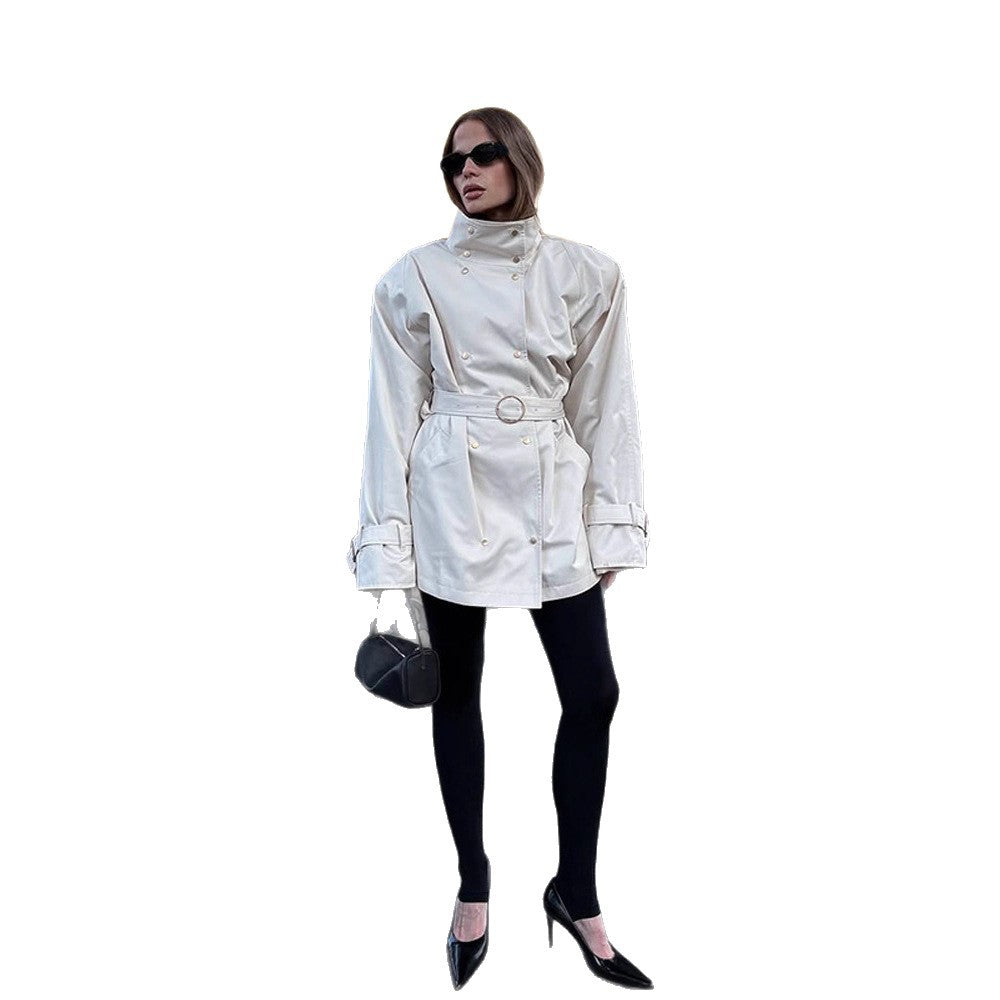 Damen oversized Trenchcoat mit doppeltem Kragen Drune
