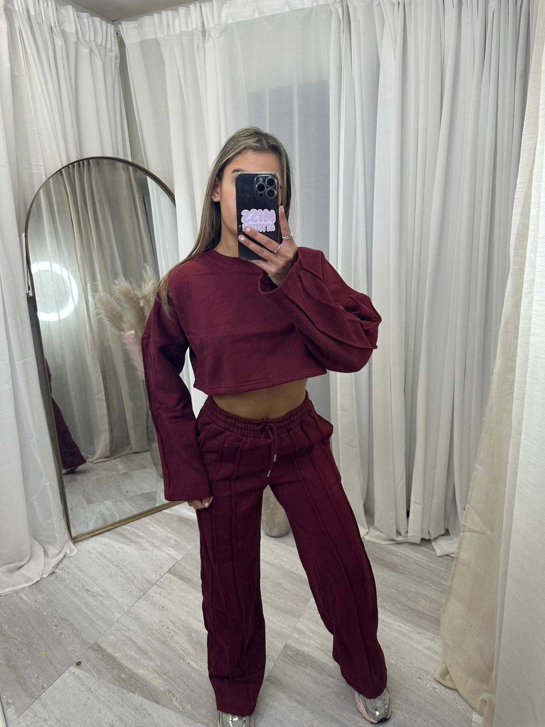 Damen lässiger Cropped Hoodie und weite Jogginghose Set Drune