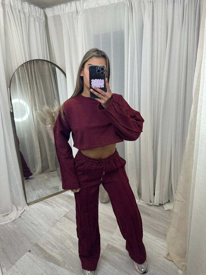 Damen lässiger Cropped Hoodie und weite Jogginghose Set Drune