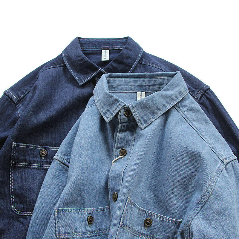 Herren Denim-Worker-Hemdjacke mit Brusttaschen und lockerer Passform Drune