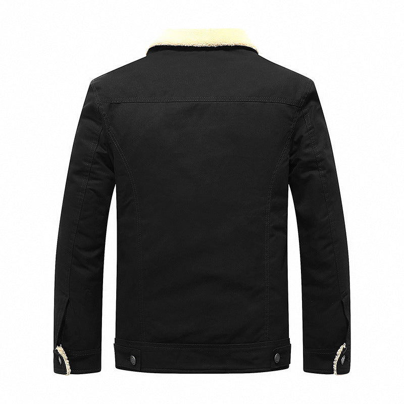 Herren Thermo-gefütterte Truckerjacke aus Baumwollcanvas mit komplettem Sherpa‑Innenfutter Drune