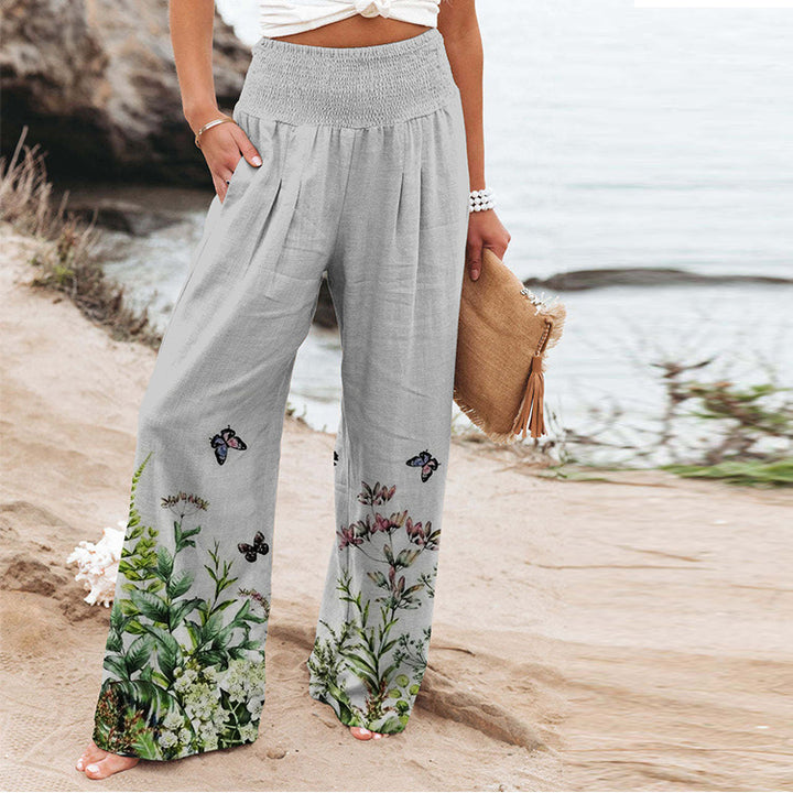 Damen Weite Sommerhose mit floralem Design und elastischem Bund Drune