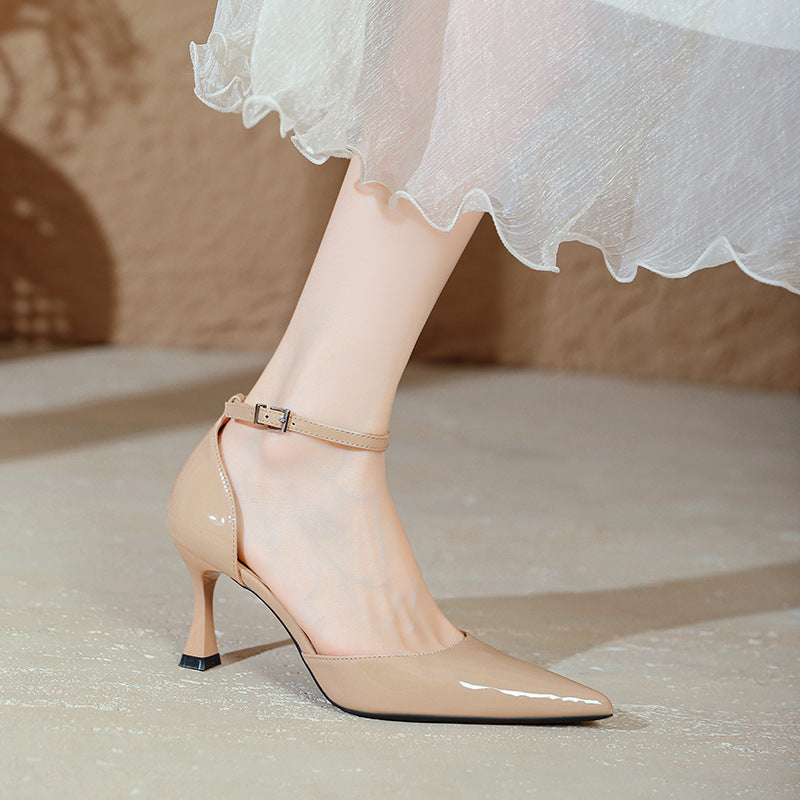 Damen elegante Stiletto-Pumps mit verstellbarem Riemen und glänzender Oberfläche Drune
