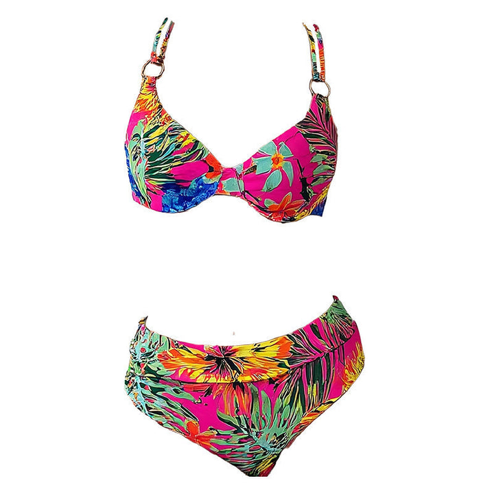 Damen Bikini-Set mit floralem Muster und Ring-Detail Drune