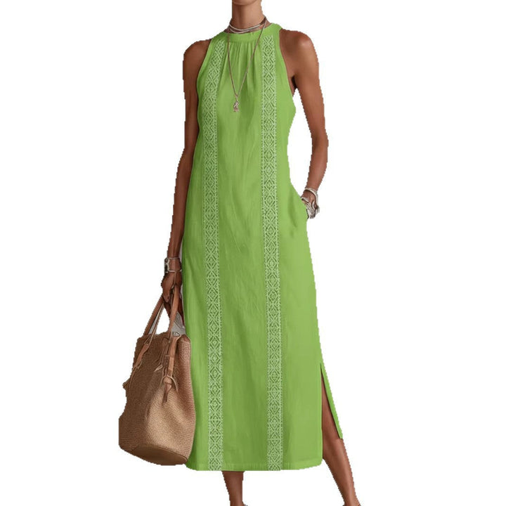 Damen Elegantes Sommer-Maxi-Kleid mit Spitzenapplikation und seitlichem Schlitz Drune