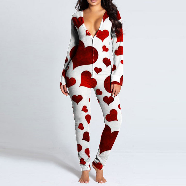 Damen Onesie mit Herzmotiv und kuscheligem Stoff Drune