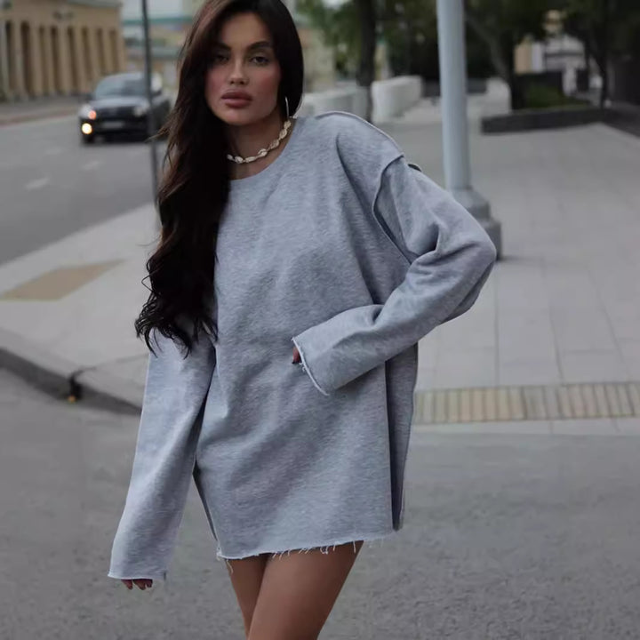 Damen Oversize-Sweatshirt mit rohem Saum und überschnittenen Schultern Drune