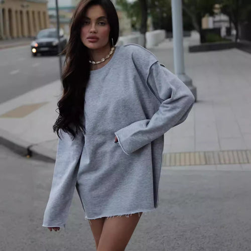 Damen Oversize-Sweatshirt mit rohem Saum und überschnittenen Schultern Drune