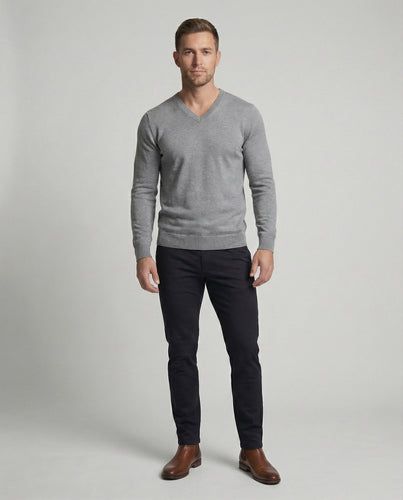 Herren V-Ausschnitt Pullover aus hochwertiger Baumwolle mit bequemer Passform Drune