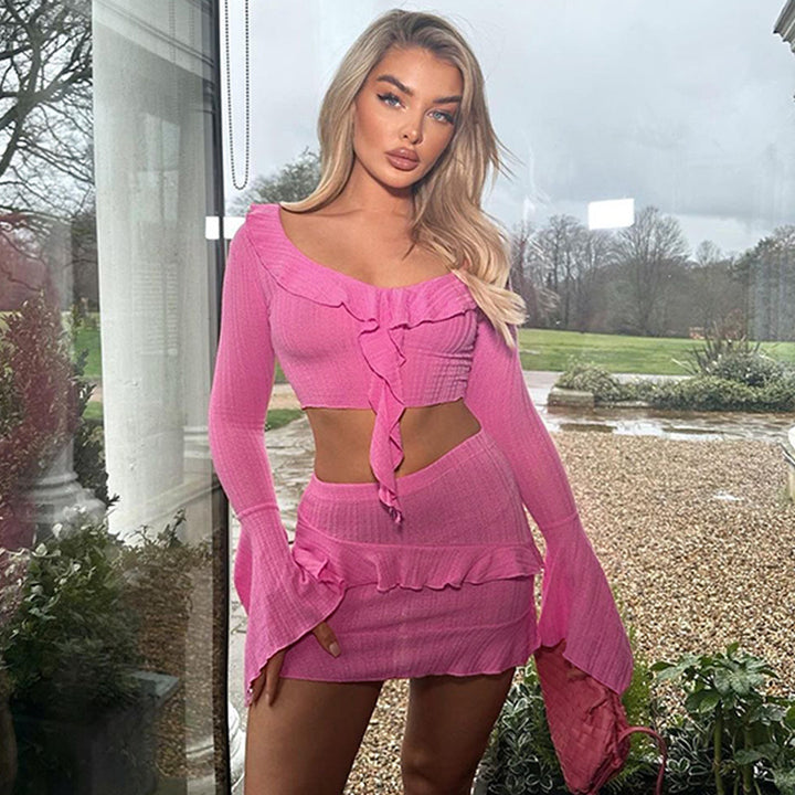 Damen Verspieltes Rüschenset mit cropped Oberteil und Minirock Drune