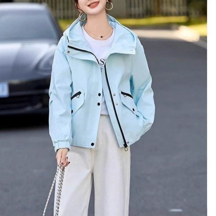 Damen modische Übergangsjacke mit verstellbarem Kapuzendesign und praktischen Taschen Drune