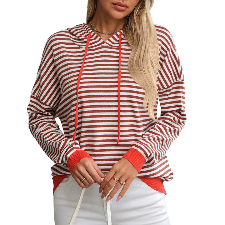 Damen gestreifter Hoodie mit lässigem Schnitt und kontrastierenden Details Drune