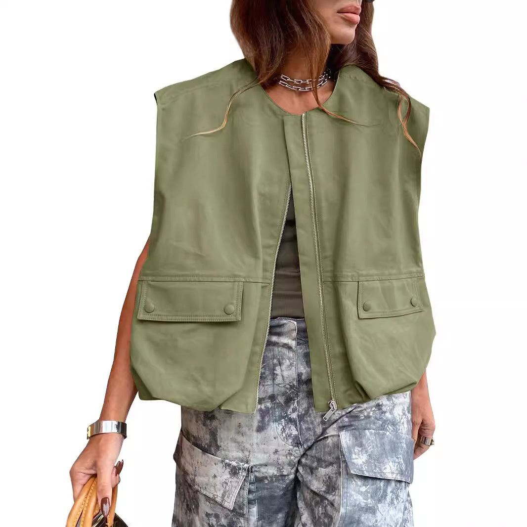 Damen stylische Utility-Weste mit Reißverschluss Drune