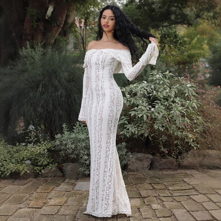 Damen Elegantes Spitzenkleid im figurbetonten Schnitt mit Off-Shoulder Design Drune