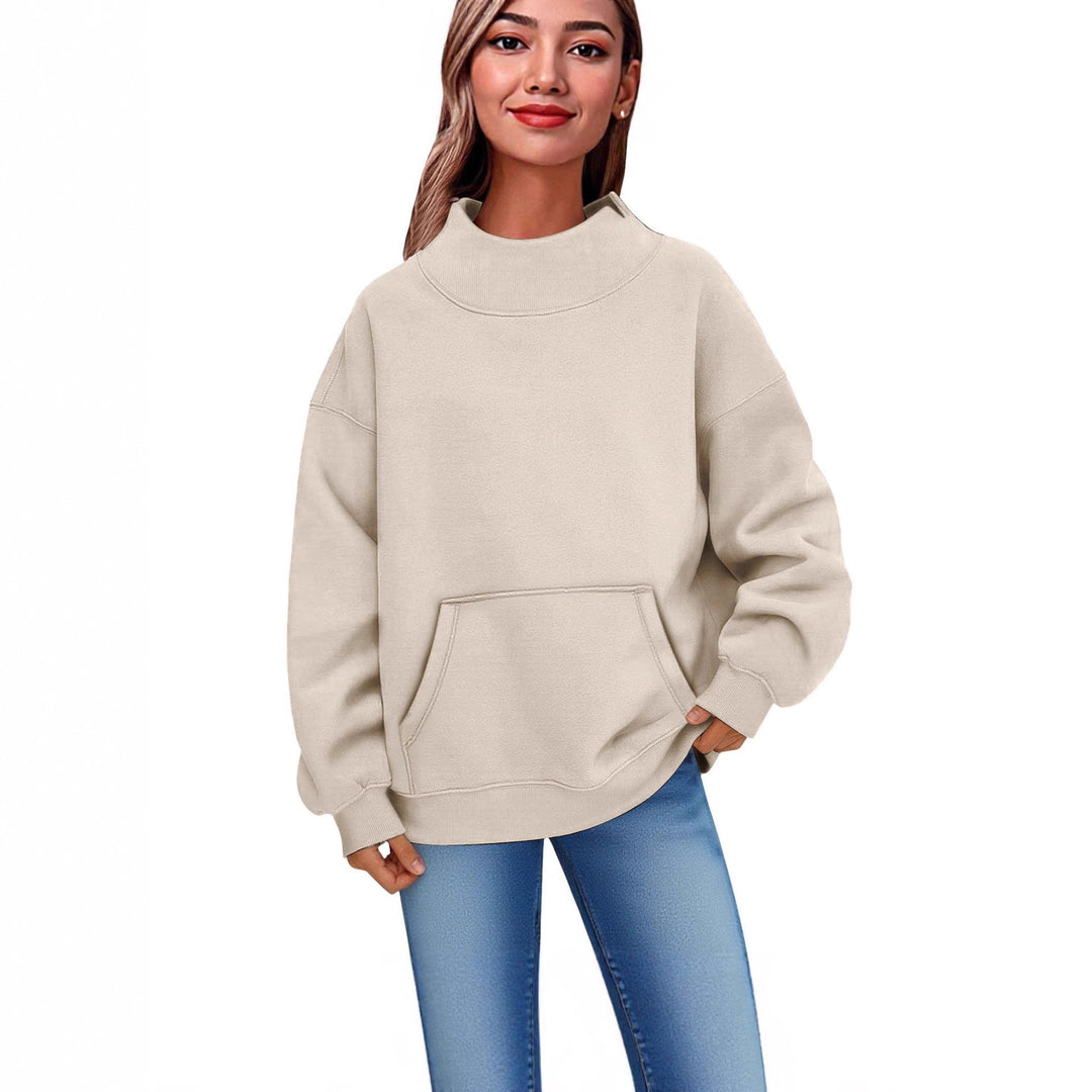 Damen Oversized Hoodie mit Stehkragen und Kängurutasche Drune