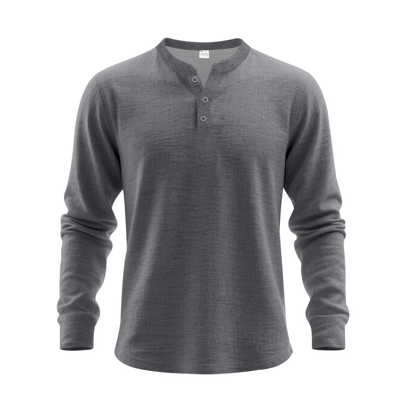Herren Langarm-Henley-Shirt mit strukturiertem Gewebe und modischen Knöpfen Drune