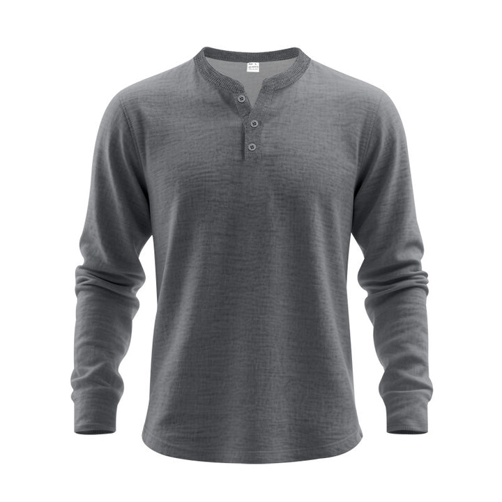 Herren Langarm-Henley-Shirt mit strukturiertem Gewebe und modischen Knöpfen Drune