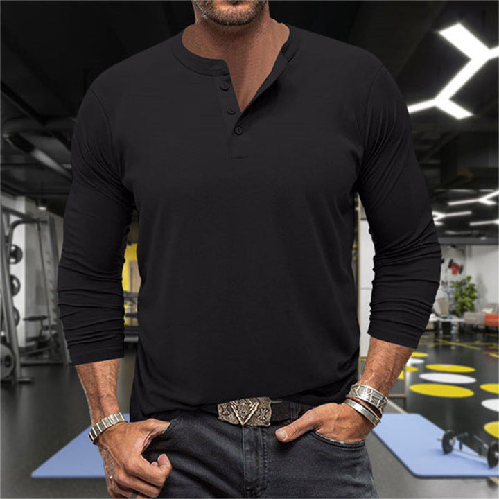 Herren Langarm-Henley-Shirt aus atmungsaktiver Baumwollmischung Drune
