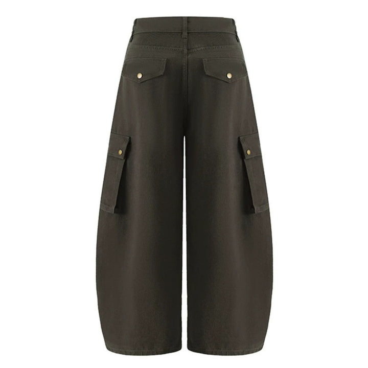 Damen Weite Cargo-Palazzo-Hose mit hohem Bund, Ballon-Saum und mehreren Klappentaschen Drune