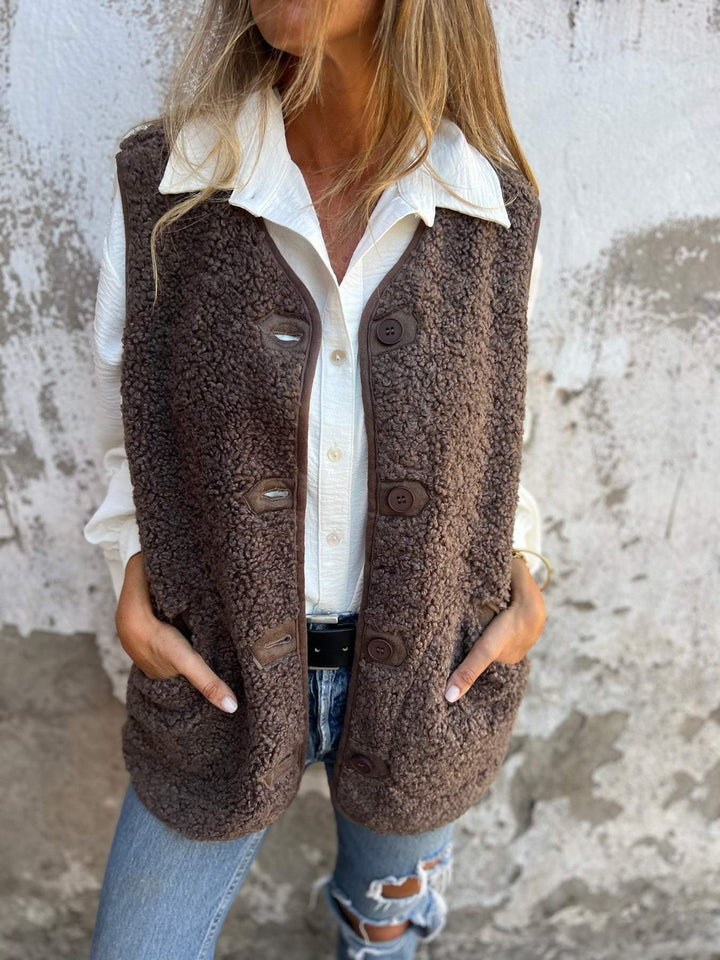 Damen lässige Strickweste mit Knopfdetails und praktischen Taschen Drune