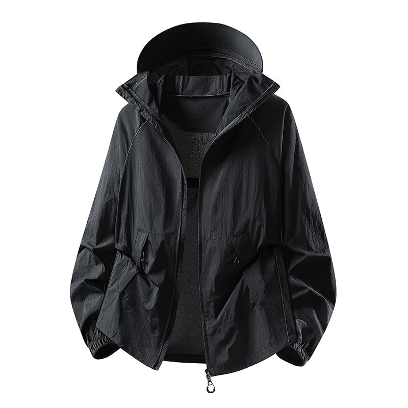 Damen Leichte winddichte Kapuzen‑Übergangsjacke mit verstellbarer Kapuze, Zwei‑Wege‑Reißverschluss & praktischen Klappentaschen Drune