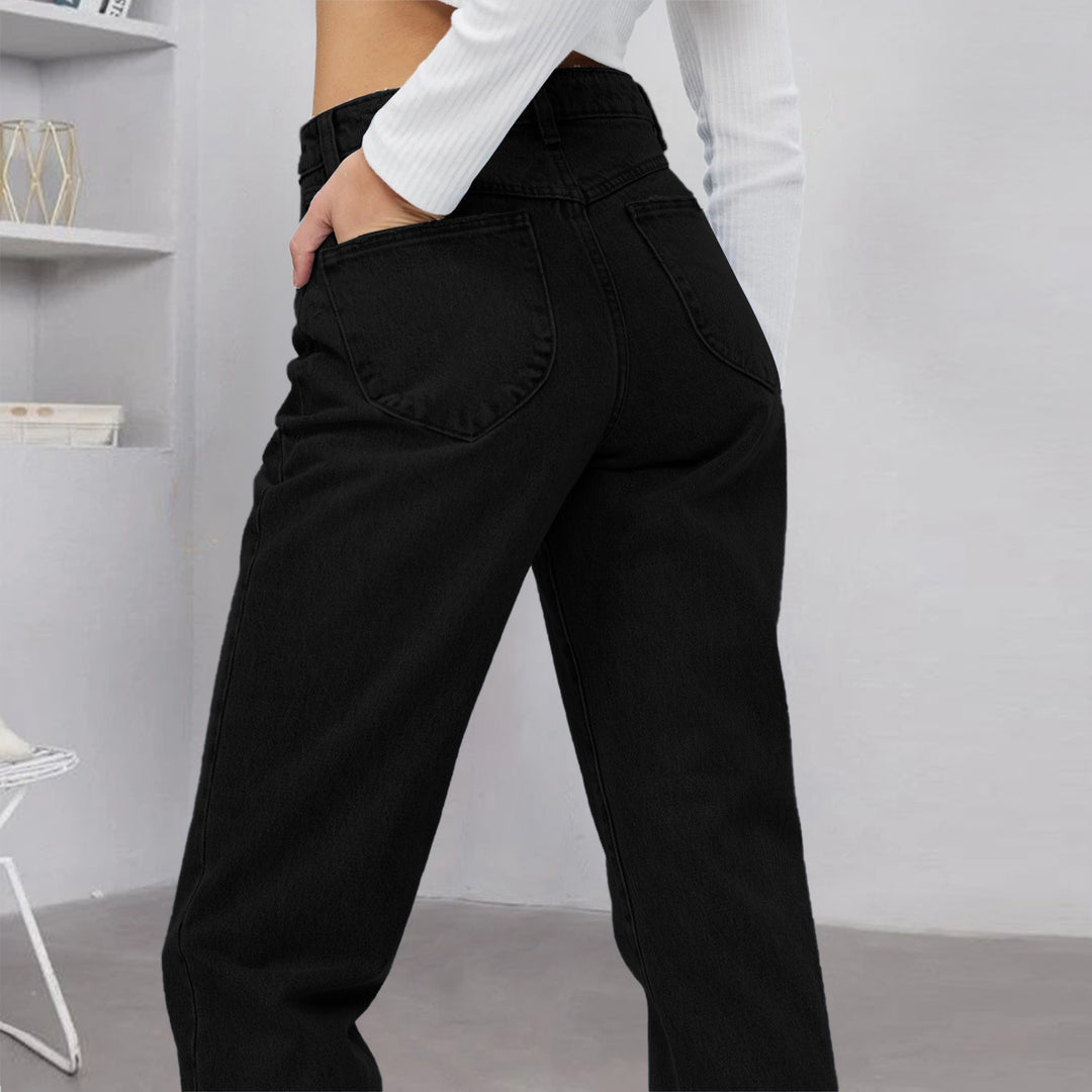 Damen Hochtaillierte gerade geschnittene Jeans aus rigid Denim mit rohem Saum Drune