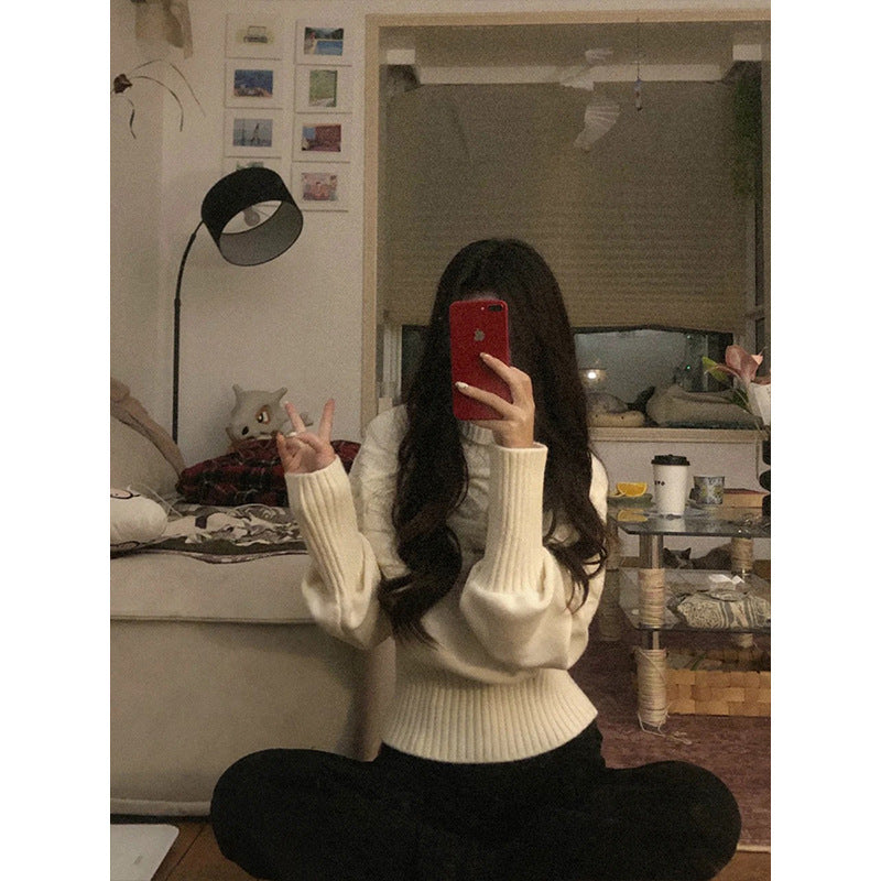 Damen Oversized Strickpullover mit hohem Kragen und strukturiertem Design Drune